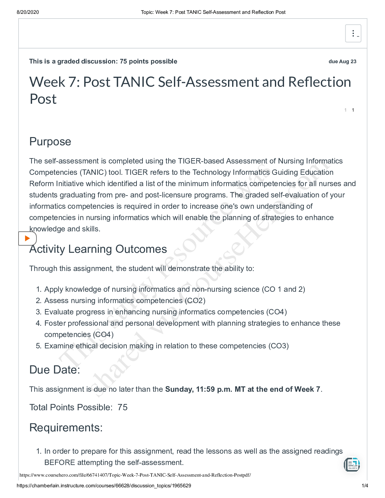 Preview image of NR 599 Week 7 Post TANIC Self-Assessment and Reflection document